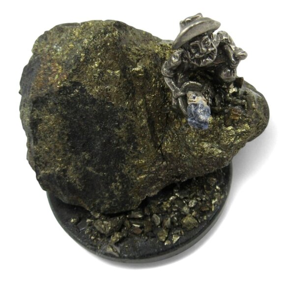 GOLD Prospector On Pyrite Rock Fools Gold With Metal MINER Figurine - Picture 2 of 9